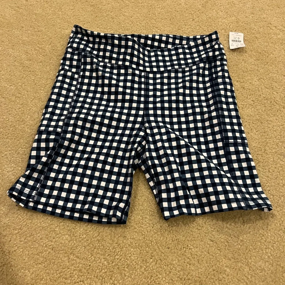 J. Crew Factory Navy and White Gingham Athletic Shorts